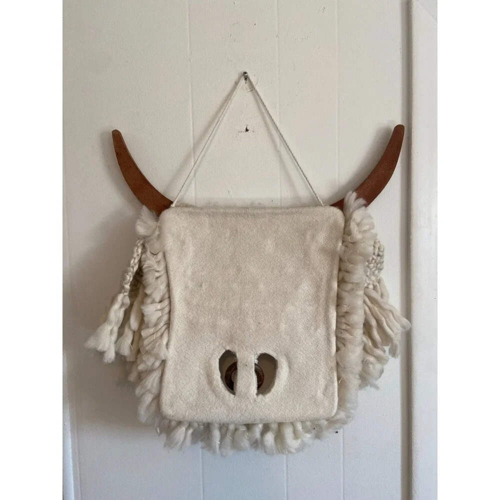 Macrame Highland Cow Wall Hanging Boho Farmhouse Decor Yarn Bull Head 20
